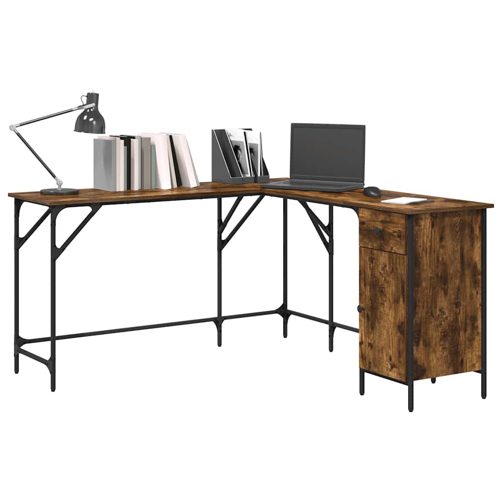 vidaXL Desk Smoked Oak 141x141x75 cm Engineered Wood