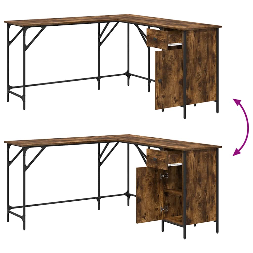 vidaXL Desk Smoked Oak 141x141x75 cm Engineered Wood