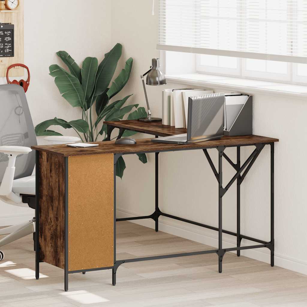 vidaXL Desk Smoked Oak 141x141x75 cm Engineered Wood
