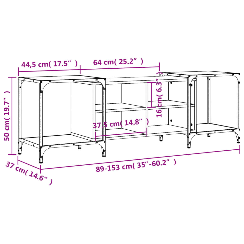 vidaXL TV Cabinet Smoked Oak 153x37x50 cm Engineered Wood