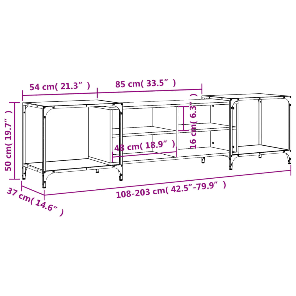 vidaXL TV Cabinet Grey Sonoma 203x37x50 cm Engineered Wood