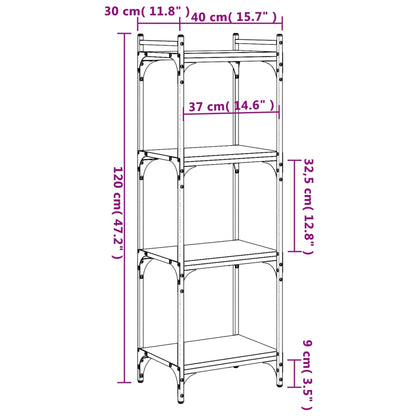 vidaXL Bookcase 4-Tier Grey Sonoma 40x30x120 cm Engineered Wood