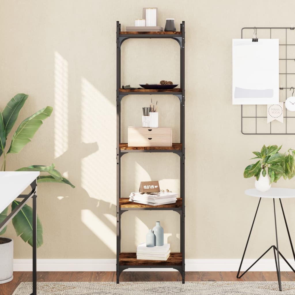 vidaXL Bookcase 5-Tier Smoked Oak 40x30x154 cm Engineered Wood