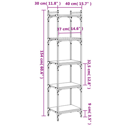 vidaXL Bookcase 5-Tier Grey Sonoma 40x30x154 cm Engineered Wood
