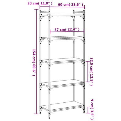 vidaXL Bookcase 5-Tier Grey Sonoma 60x30x154 cm Engineered Wood