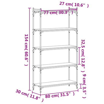 vidaXL Bookcase 5-Tier Smoked Oak 80x30x154 cm Engineered Wood