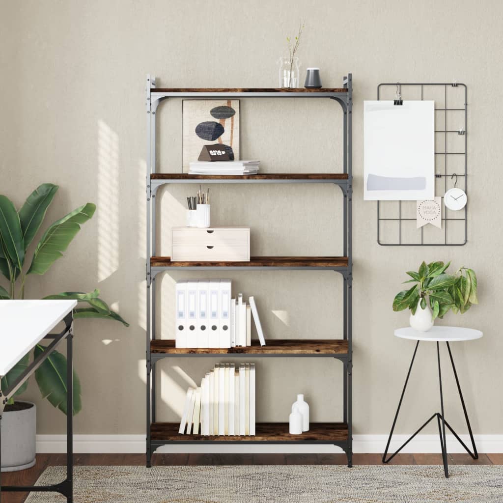 vidaXL Bookcase 5-Tier Smoked Oak 80x30x154 cm Engineered Wood