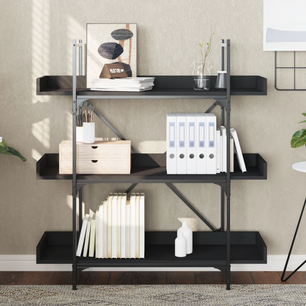 vidaXL Bookcase 3-Tier Black 100x33x108.5 cm Engineered Wood