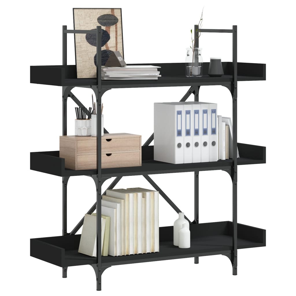 vidaXL Bookcase 3-Tier Black 100x33x108.5 cm Engineered Wood