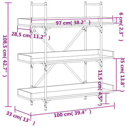 vidaXL Bookcase 3-Tier Brown Oak 100x33x108.5 cm Engineered Wood