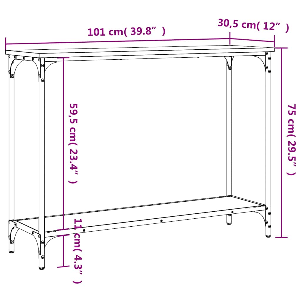 vidaXL Console Table Black 101x30,5x75 cm Engineered Wood