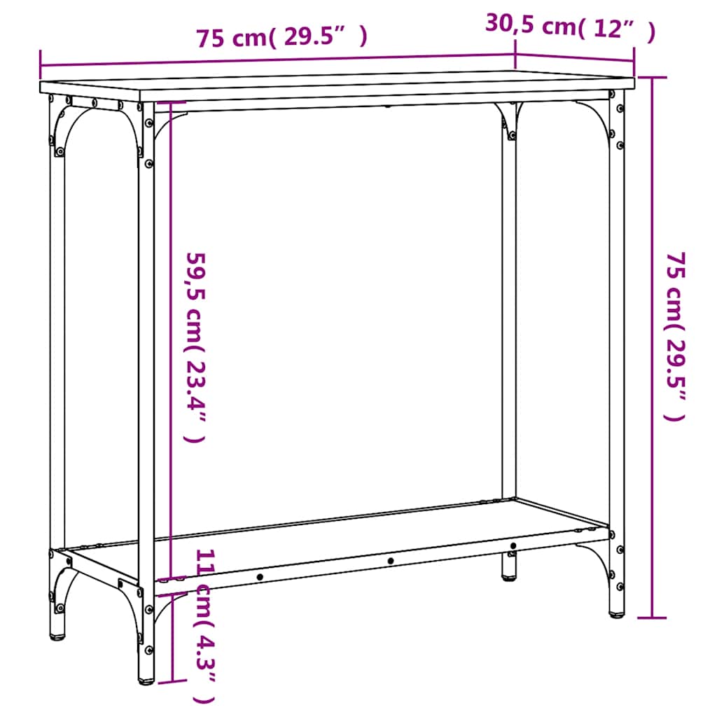 vidaXL Console Table | Sonoma Oak | Engineered Wood and Metal | Medium