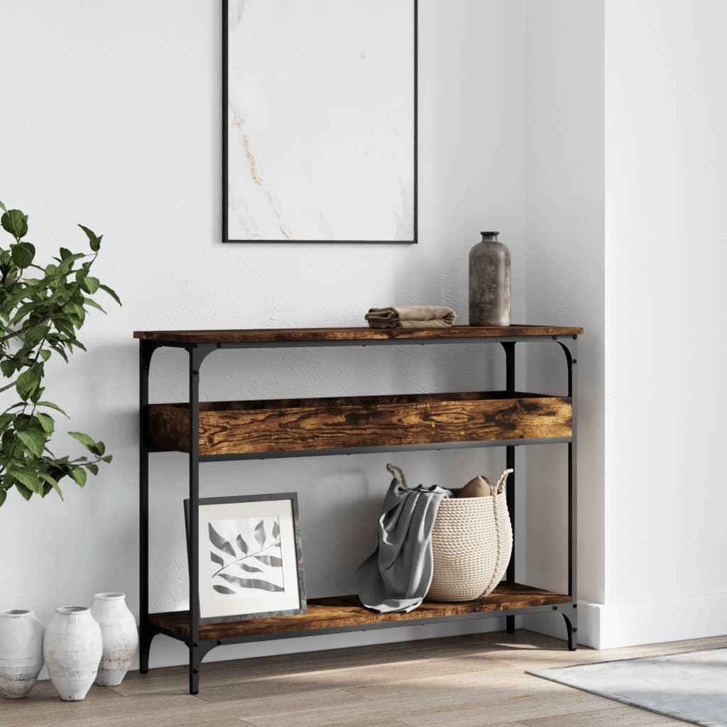 vidaXL Console Table with Shelf Smoked Oak 100x29x75cm Engineered Wood