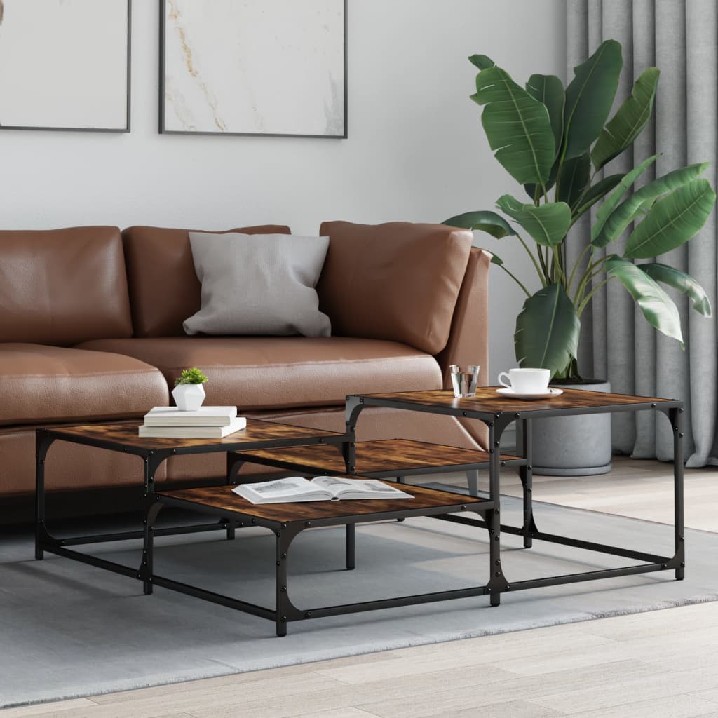 vidaXL Coffee Table Smoked Oak 107x107x40 cm Engineered Wood