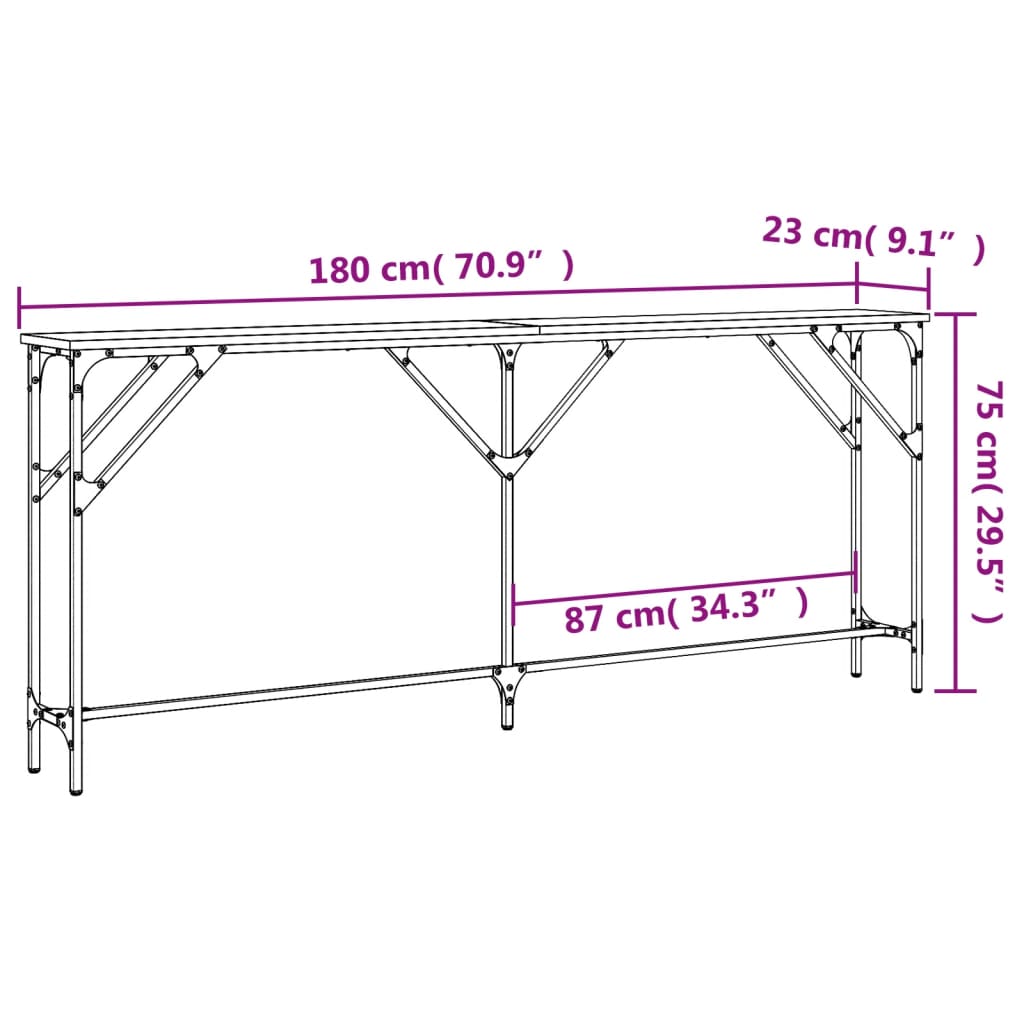 vidaXL Console Table Grey Sonoma 180x23x75 cm Engineered Wood