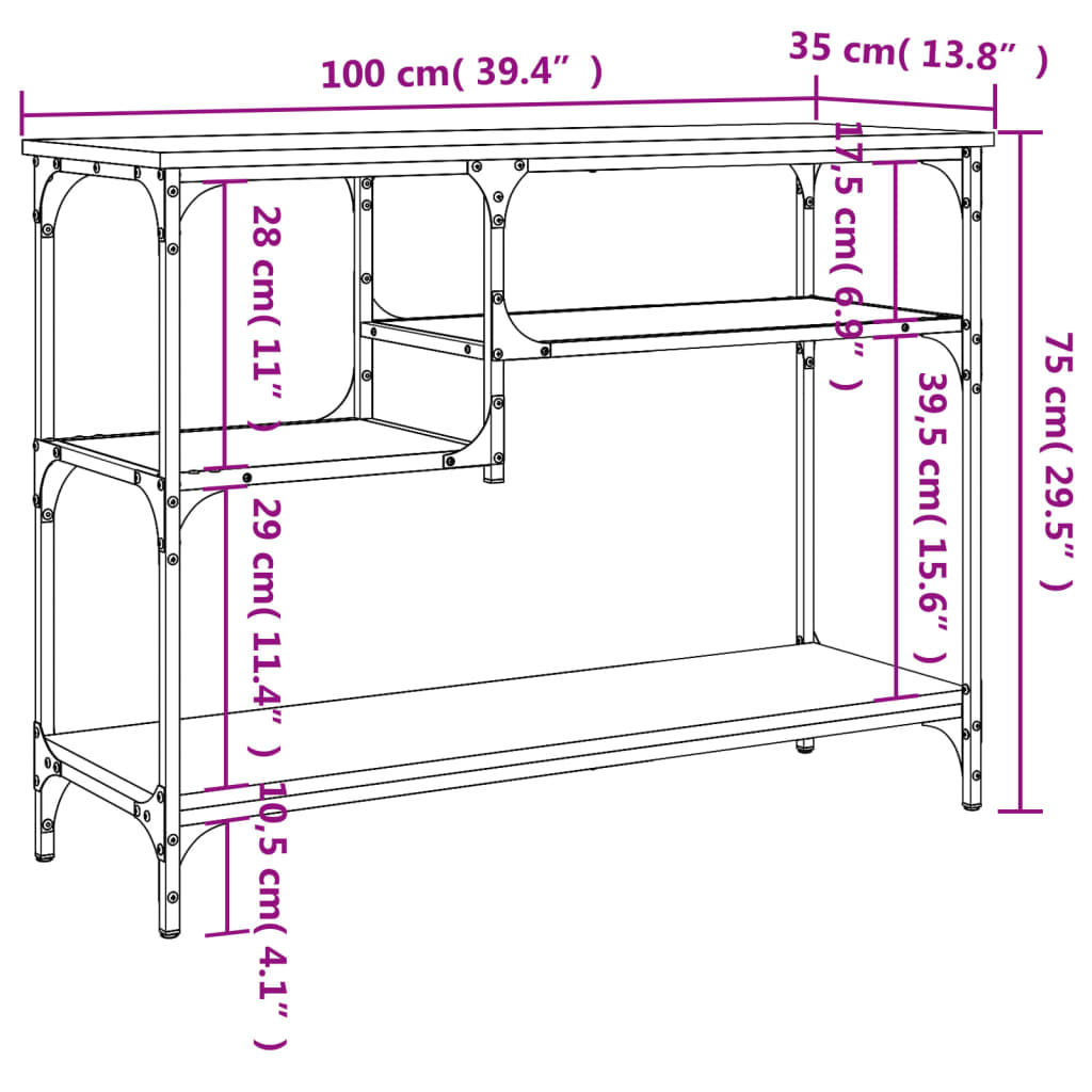 vidaXL Console Table with Shelves Brown Oak 100x35x75 cm