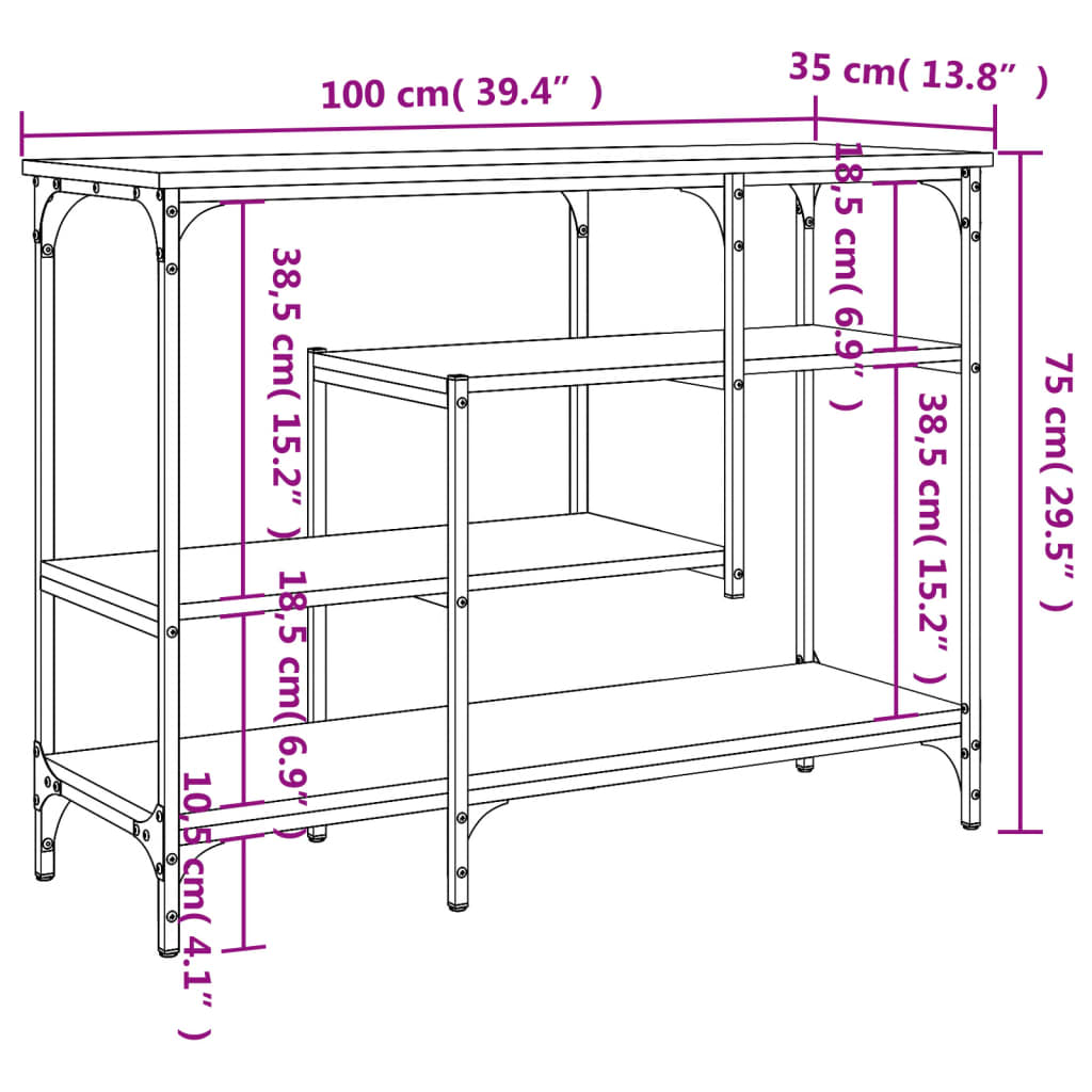 vidaXL Console Table with Shelves Black 100x35x75 cm