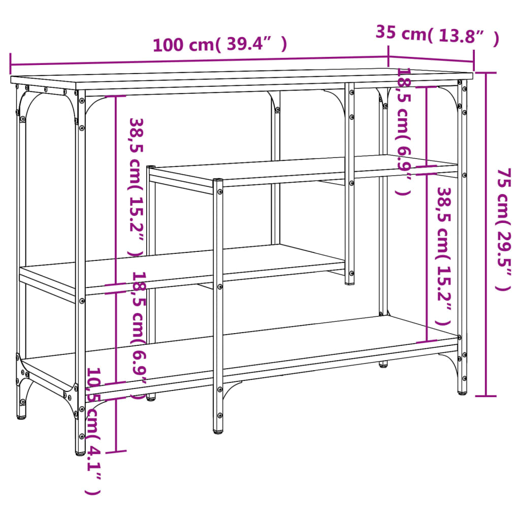 vidaXL Console Table with Shelves Brown Oak 100x35x75 cm