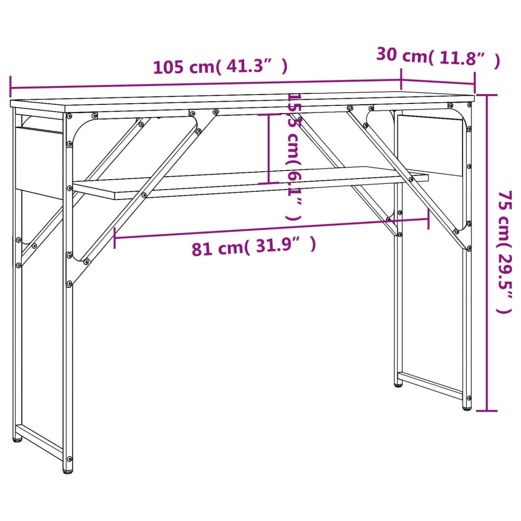 vidaXL Console Table with Shelf Brown Oak 105x30x75cm Engineered Wood
