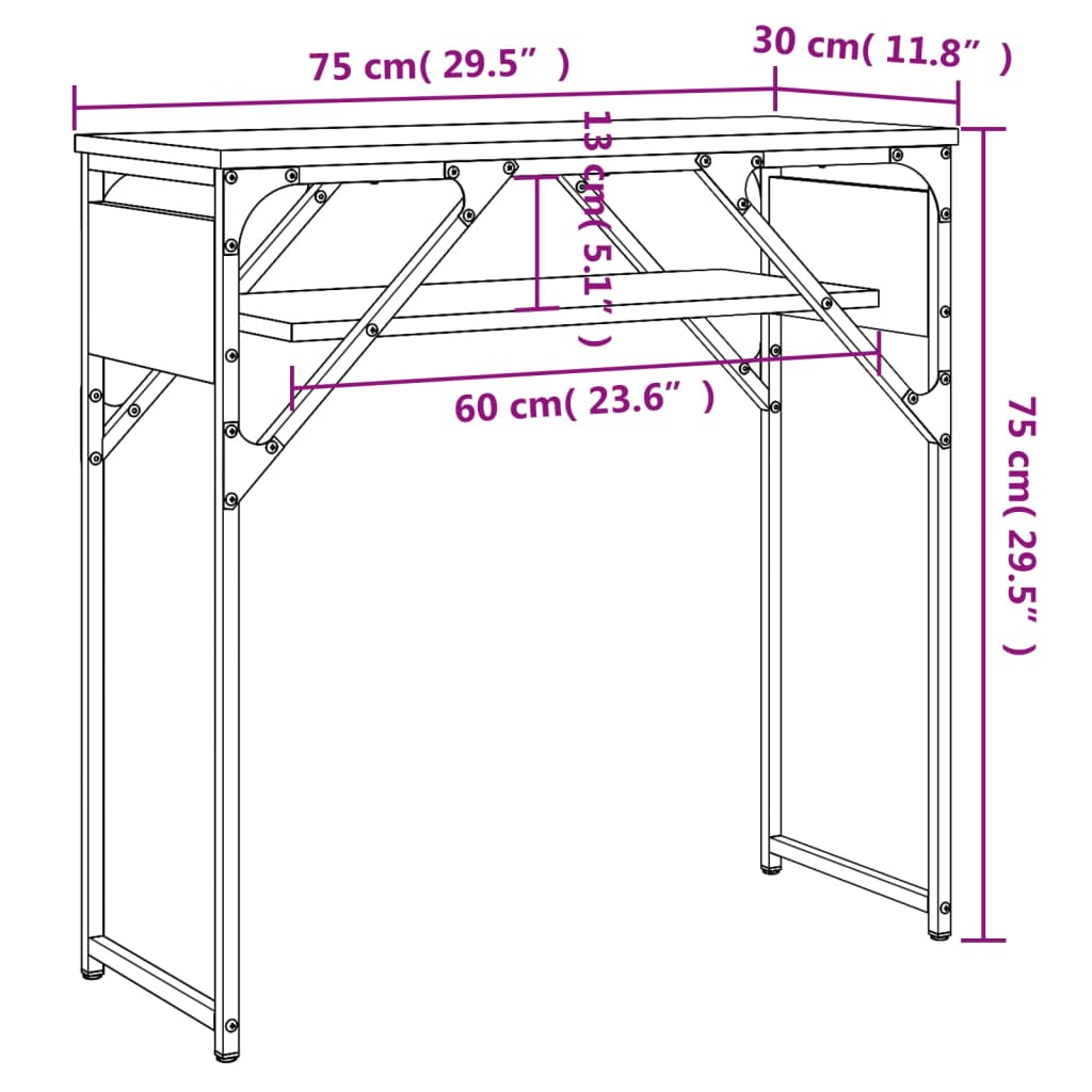 vidaXL Console Table with Shelf Grey Sonoma 75x30x75cm Engineered Wood
