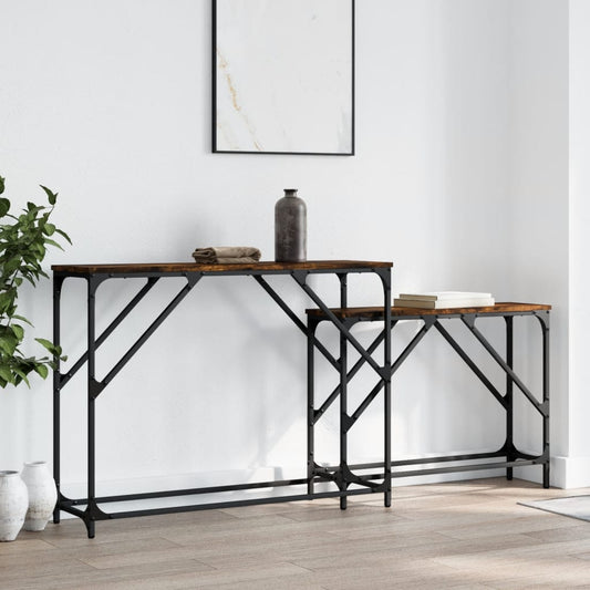 vidaXL Nesting Console Table | Smoked oak | Engineered wood, Metal | Large