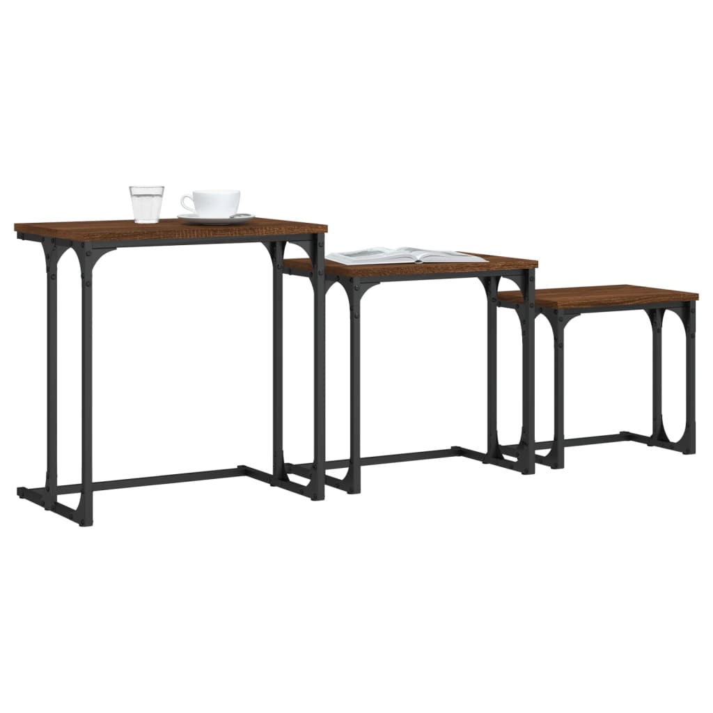 vidaXL Nesting Coffee Tables 3 pcs Brown Oak Engineered Wood