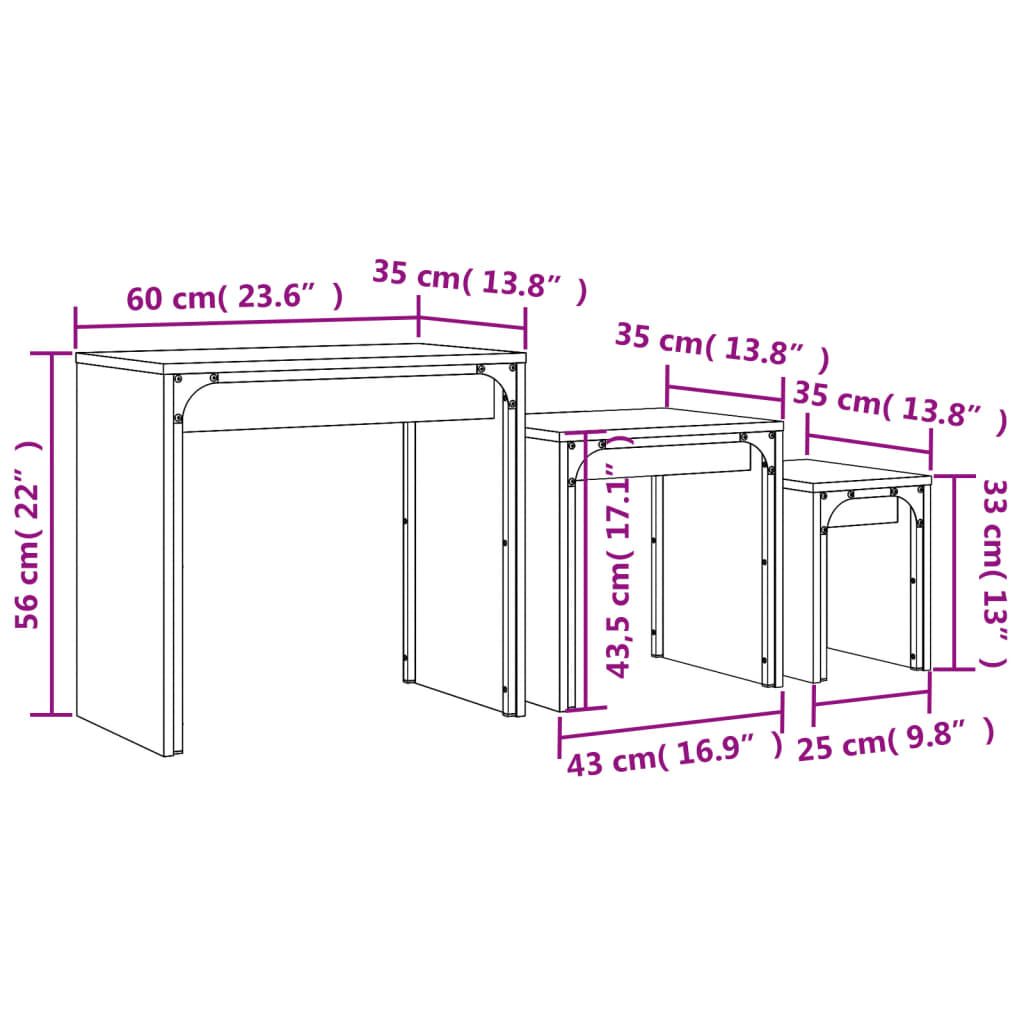 vidaXL Nesting Coffee Tables 3 pcs Black Engineered Wood