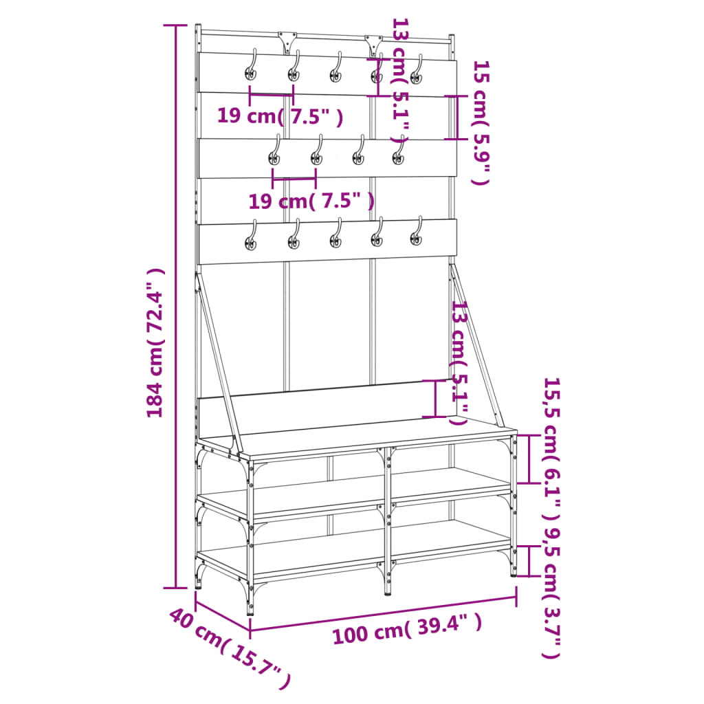 vidaXL Clothes Rack with Shoe Storage Black 100x40x184 cm