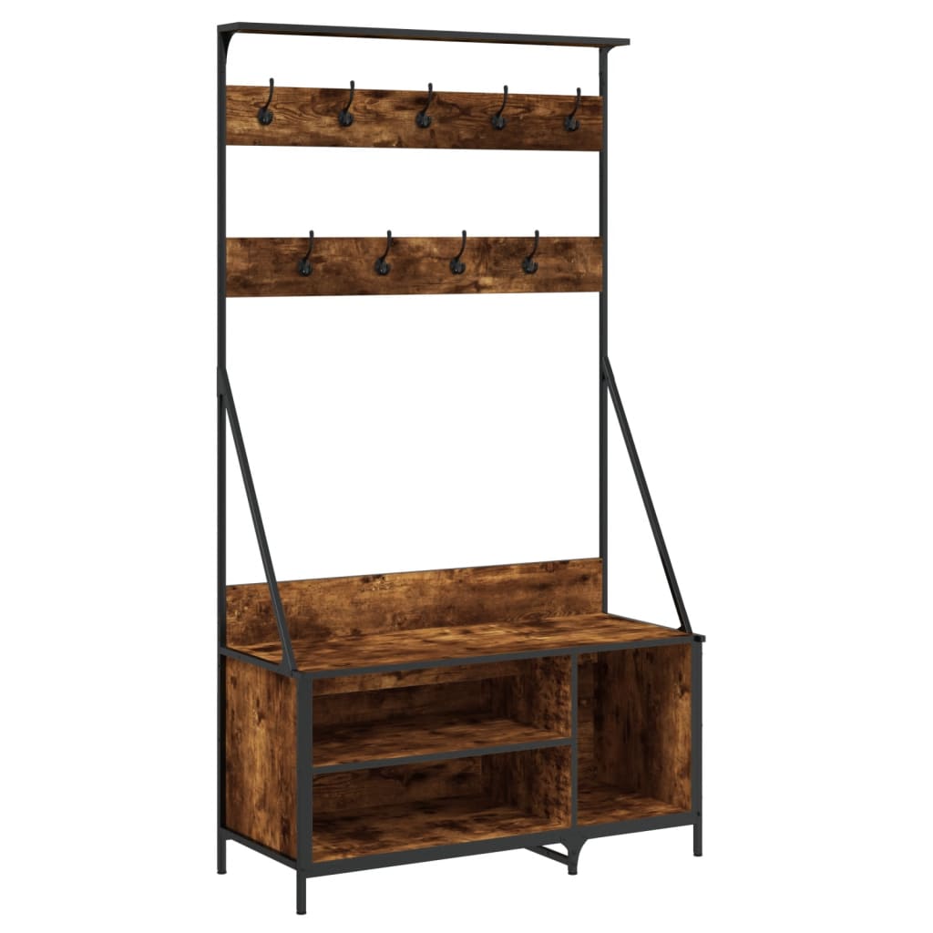 vidaXL Clothes Rack with Shoe Storage Smoked Oak 100x41x184 cm