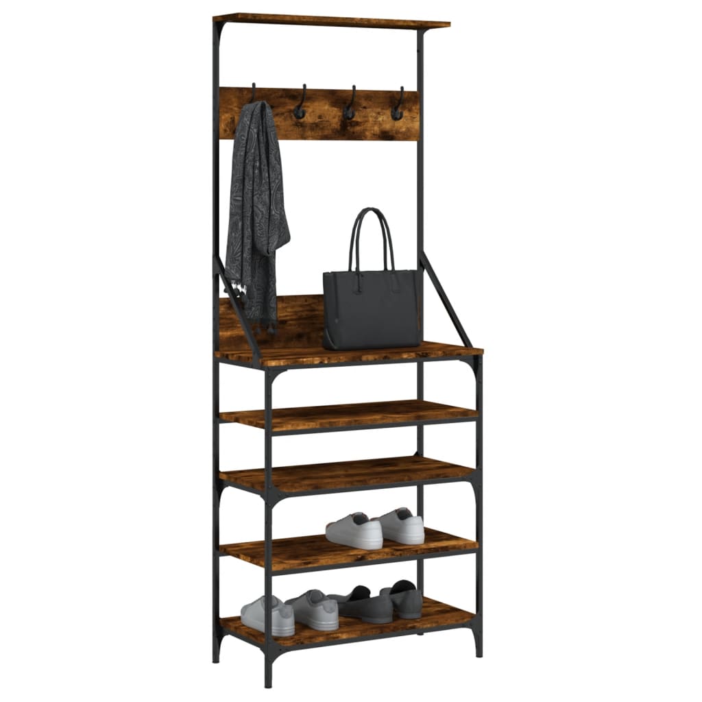 vidaXL Clothes Rack with Shoe Storage Smoked Oak 70x34x184 cm