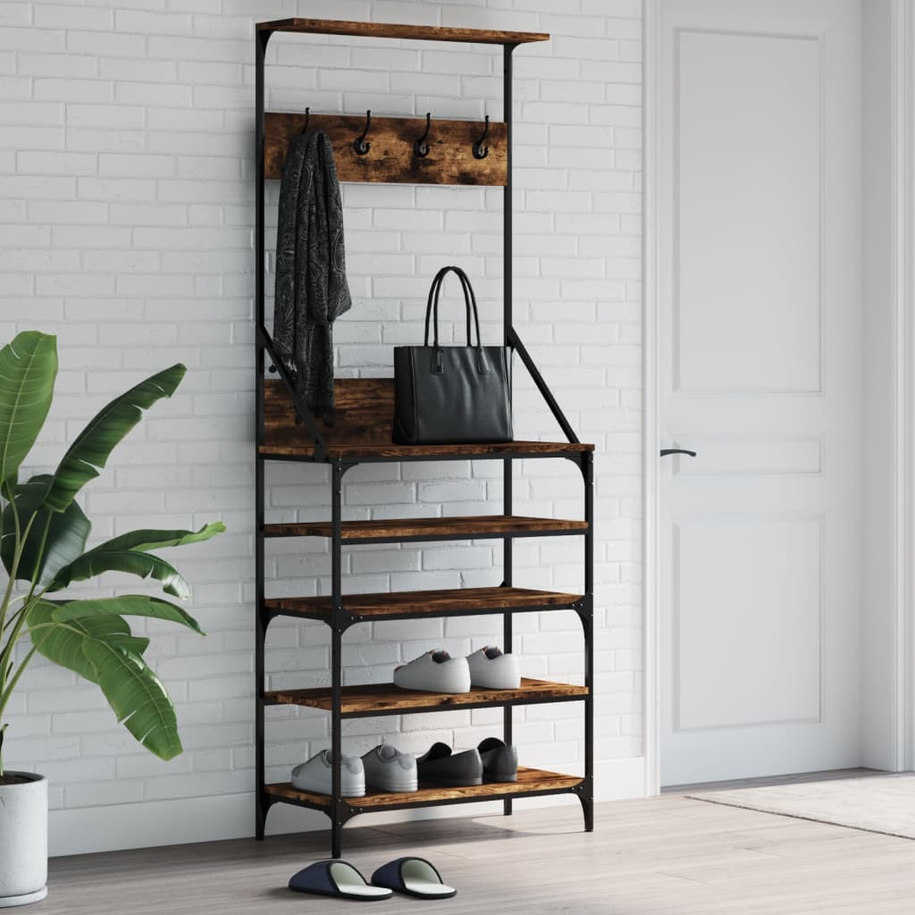 vidaXL Clothes Rack with Shoe Storage Smoked Oak 70x34x184 cm