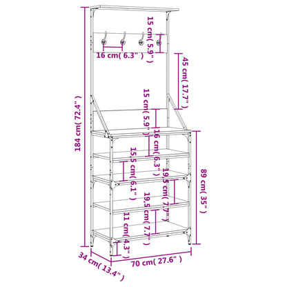 vidaXL Clothes Rack with Shoe Storage Grey Sonoma 70x34x184 cm