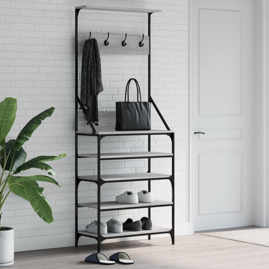 vidaXL Clothes Rack with Shoe Storage Grey Sonoma 70x34x184 cm