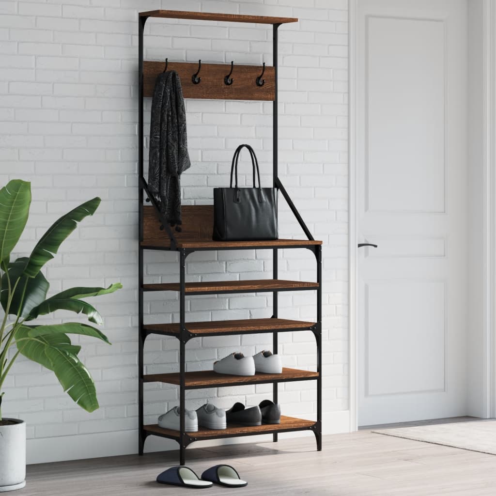 vidaXL Clothes Rack with Shoe Storage Brown Oak 70x34x184 cm