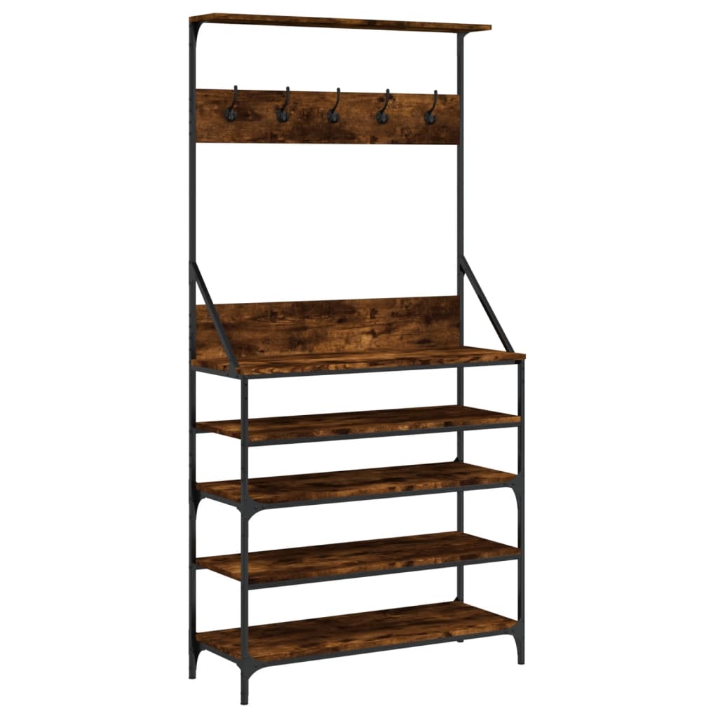 vidaXL Clothes Rack with Shoe Storage Smoked Oak 90x34x184 cm