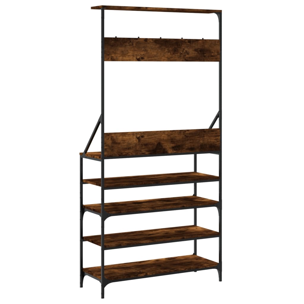 vidaXL Clothes Rack with Shoe Storage Smoked Oak 90x34x184 cm