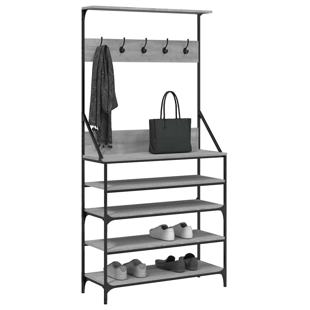 vidaXL Clothes Rack with Shoe Storage Grey Sonoma 90x34x184 cm
