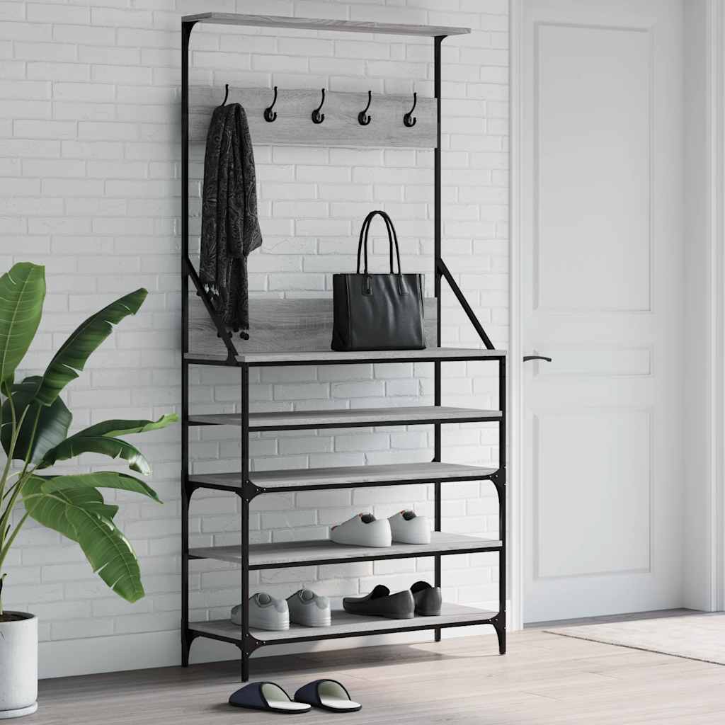 vidaXL Clothes Rack with Shoe Storage Grey Sonoma 90x34x184 cm