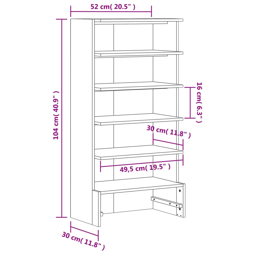 vidaXL Shoe Cabinet Wax Brown 52x30x104 cm Solid Wood Pine