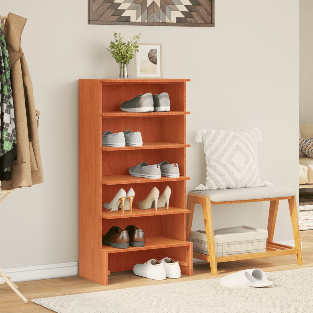 vidaXL Shoe Cabinet Wax Brown 52x30x104 cm Solid Wood Pine