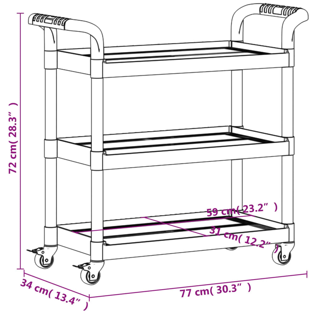 vidaXL 3-Tier Trolley Grey 77x34x72 cm Aluminium