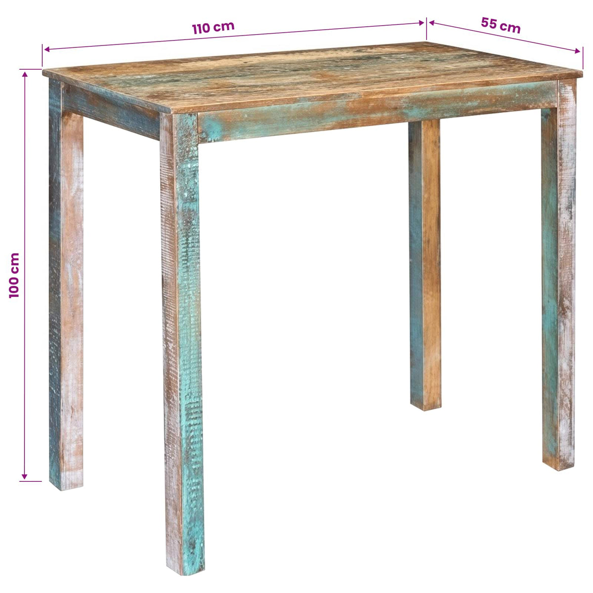 vidaXL Bar Table 110 x 55 x 100 cm Solid Reclaimed Wood Multicolour