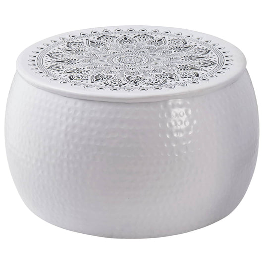 vidaXL Round Coffee Table Hammered White Ø 55 x 55 cm Aluminium