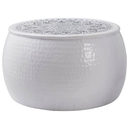 vidaXL Round Coffee Table Hammered White Ø 55 x 55 cm Aluminium