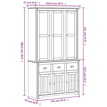 vidaXL Highborad "BODO" White 115.5x43x200.5 cm Solid Wood Pine