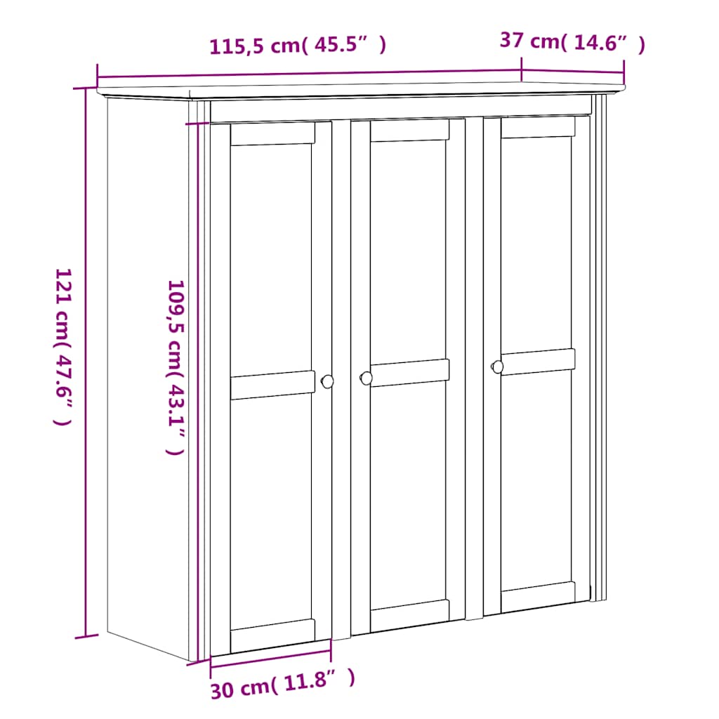 vidaXL Highborad "BODO" White 115.5x43x200.5 cm Solid Wood Pine