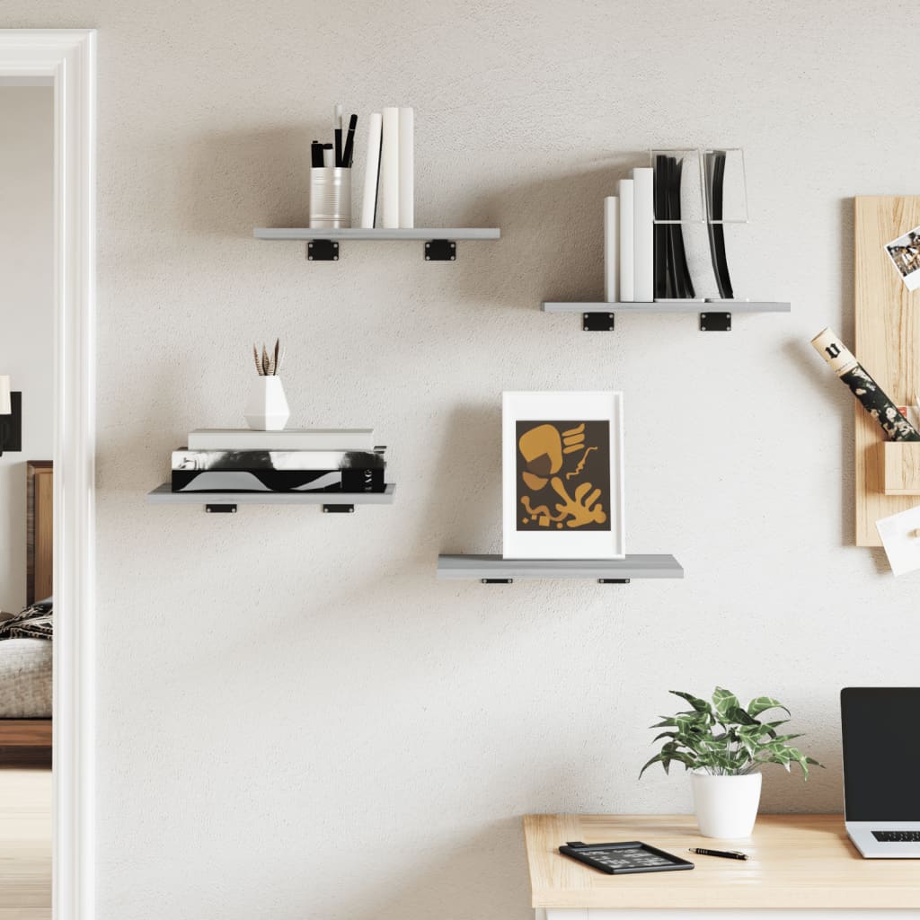 vidaXL Wall Shelves 4 pcs Grey Sonoma 40x30x1,5 cm Engineered Wood