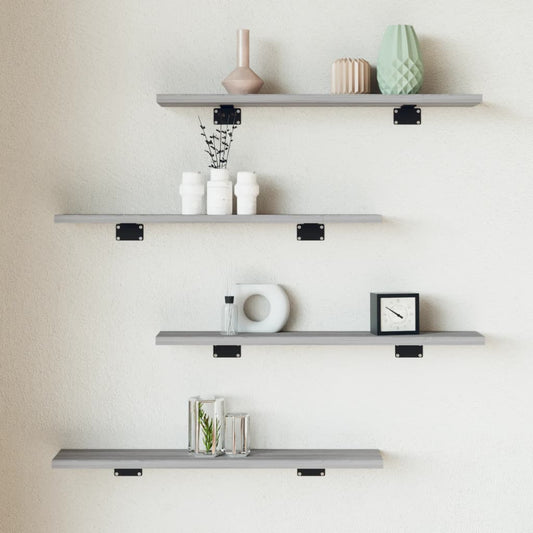 vidaXL Wall Shelves 4 pcs Grey Sonoma 60x10x1,5 cm Engineered Wood