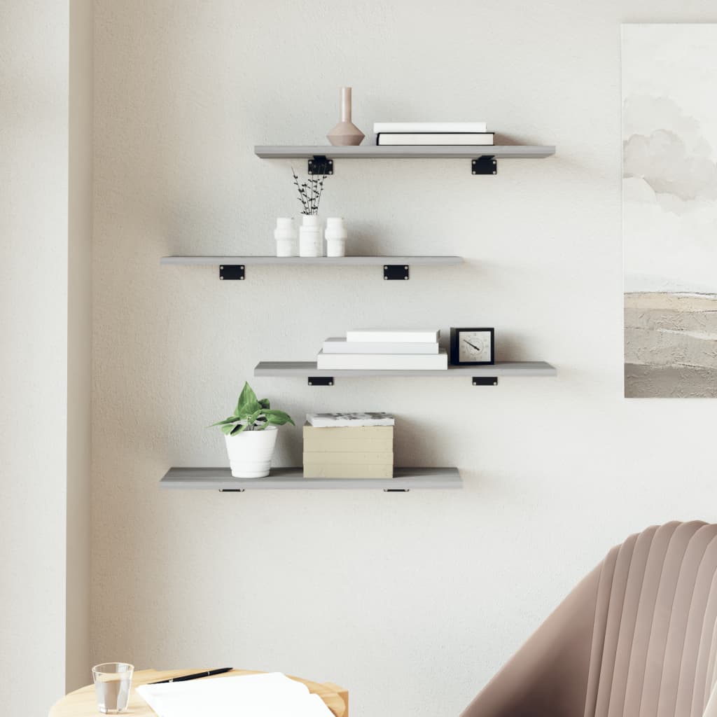 vidaXL Wall Shelves 4 pcs Grey Sonoma 60x20x1,5 cm Engineered Wood