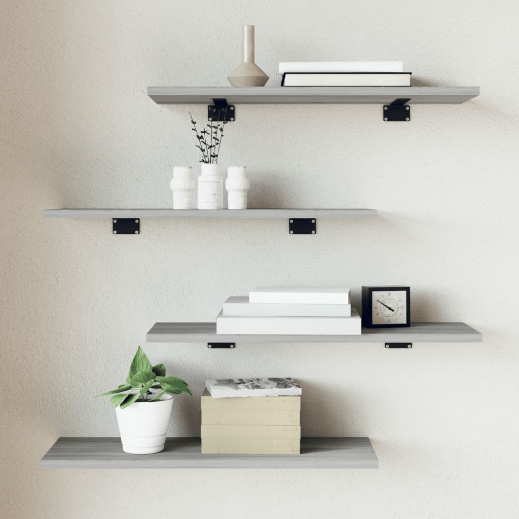 vidaXL Wall Shelves 4 pcs Grey Sonoma 60x20x1,5 cm Engineered Wood